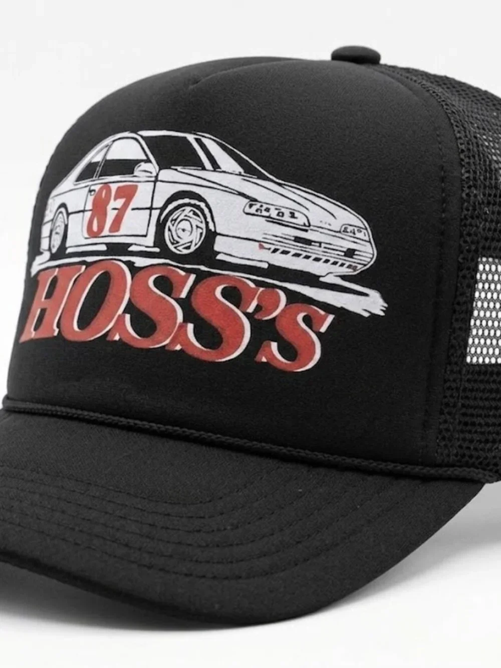 Hoss's 87 Race Car Printed Black Foam Rope Trucker Hat Snapback Cap New 80s USA